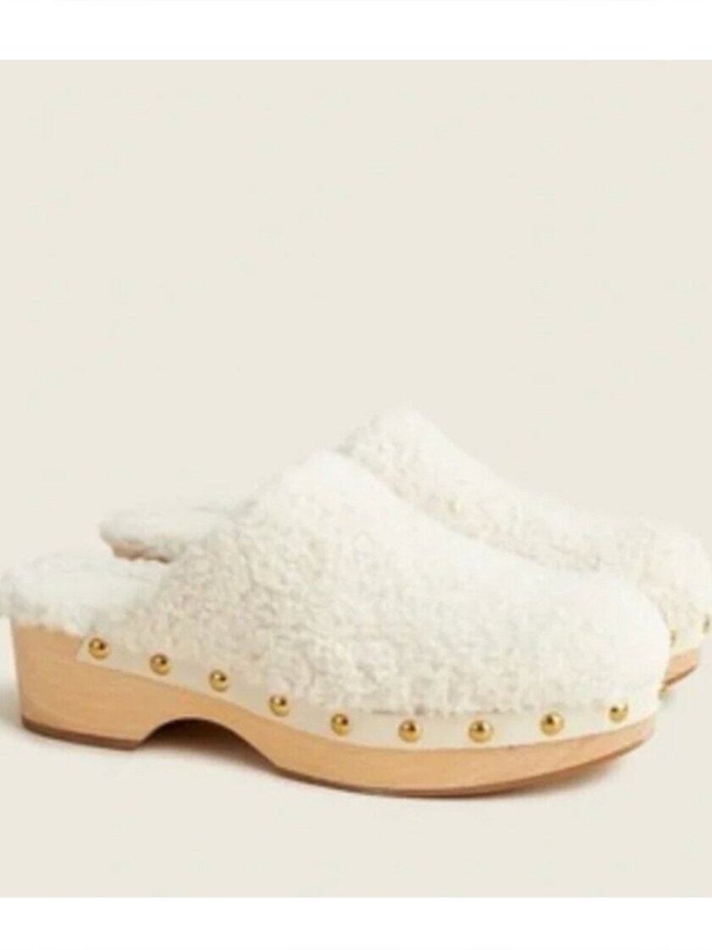 J. CREW Sherpa Studded Clogs in Bone White